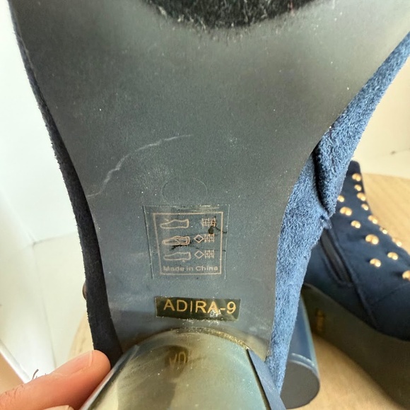 Women’s Navy Blue Studded Block Heel Ankle Boots Size 9 – ADIRA Gold Detail - Picture 7 of 8